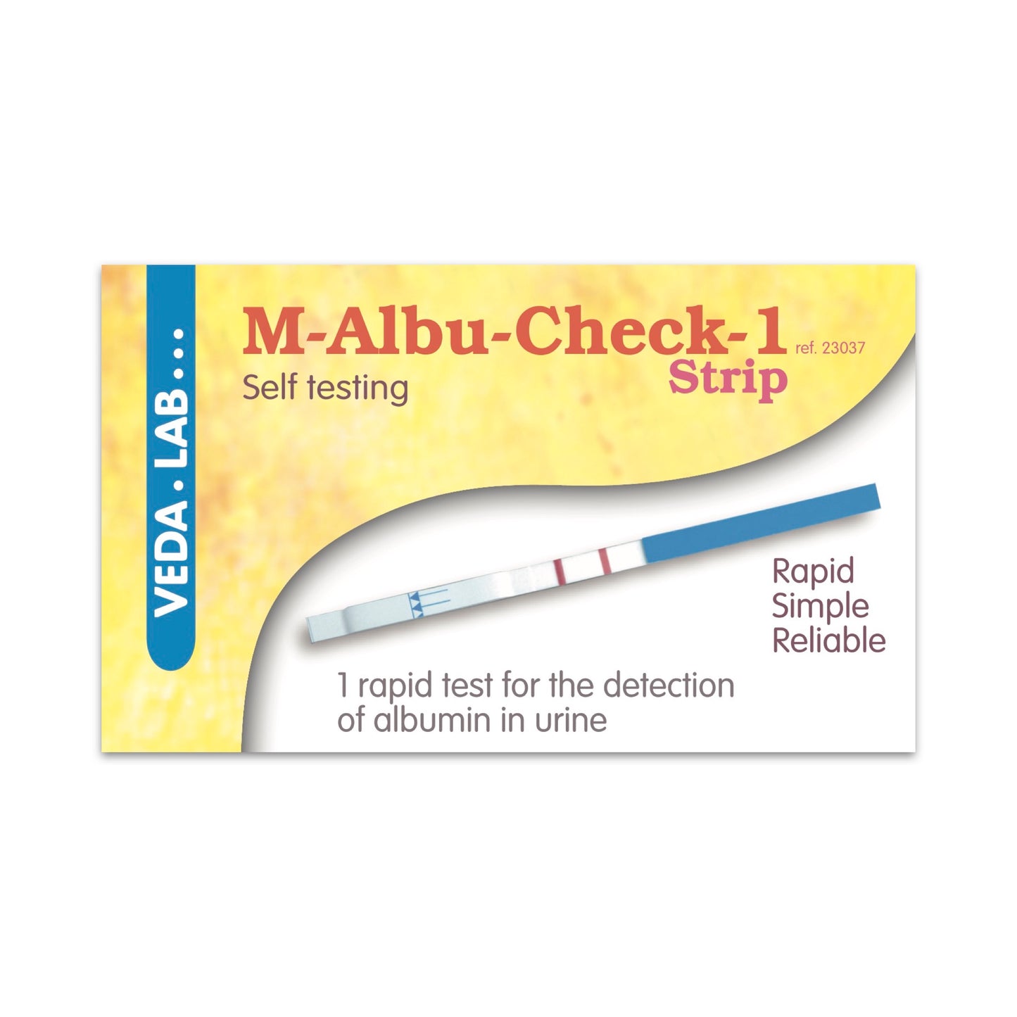 M-Albu-Check-1 Strip packaging with Veda Lab branding on a white background