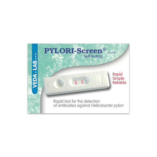 PYLORI-Screen self-testing kit with Veda Lab branding on a white background