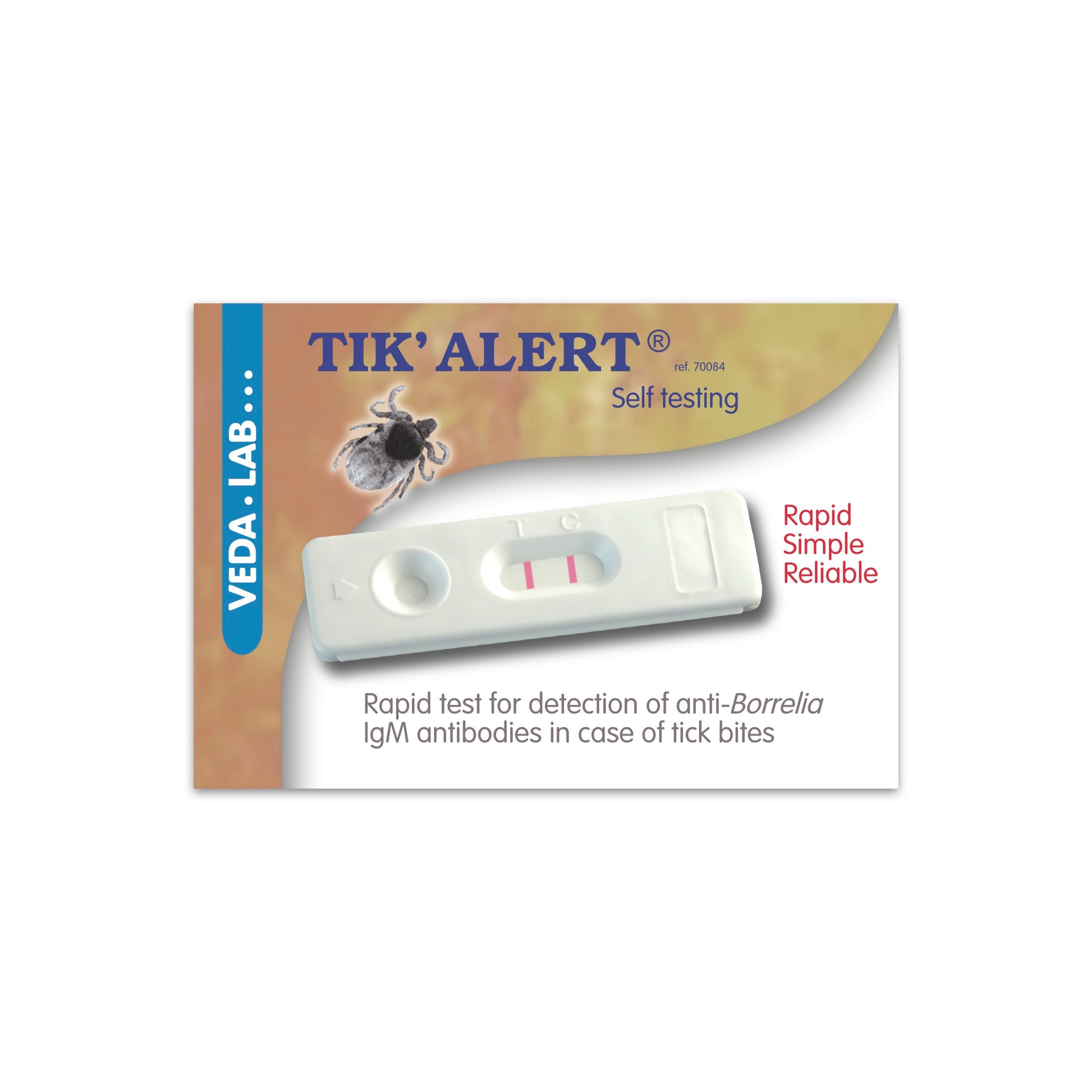 Tik' Alert self-testing kit packaging with a white background